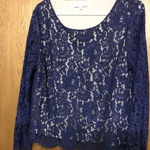 Abrianna Papell Blue Lace Long Sleeve Top